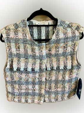 Blue Tassel Pink Multi Tweed Sleeveless Vest